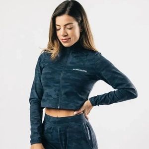 Alphalete Blue Camo Crop Zip Jacket